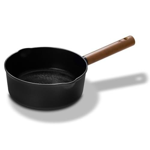 Aluminum Saucepan with 7-Layer Titanium Non-Stick Coating & Wooden Handle, 14.76"x8.46"x3.15", Made in Korea