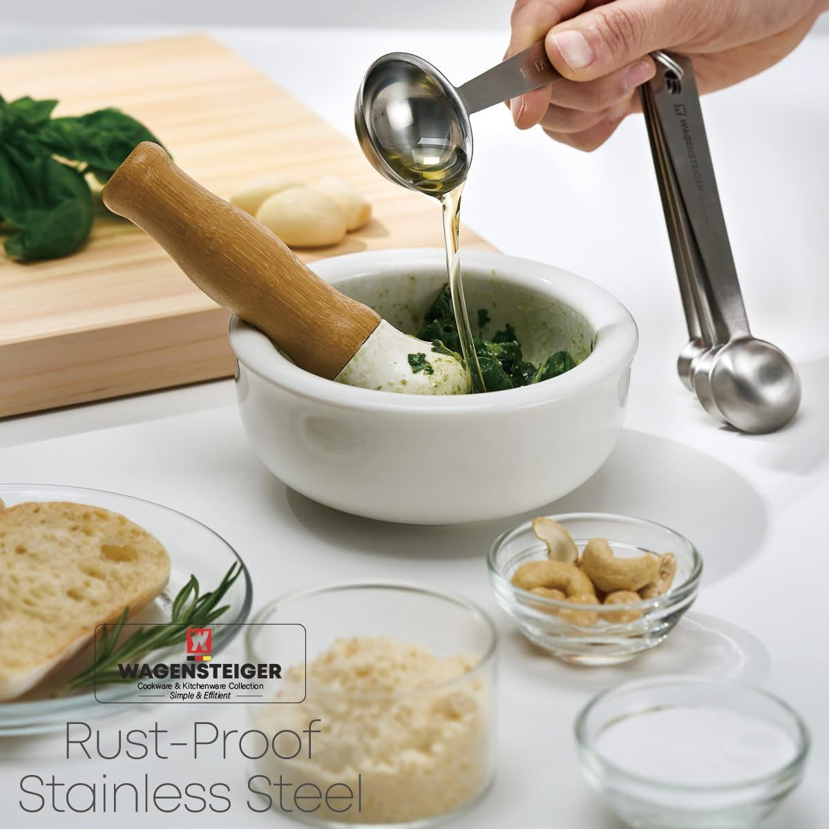 Stainless Steel Mixing Bowl & Measuring Spoon Set - 750ml, Durable, Ergonomic, Dishwasher Safe