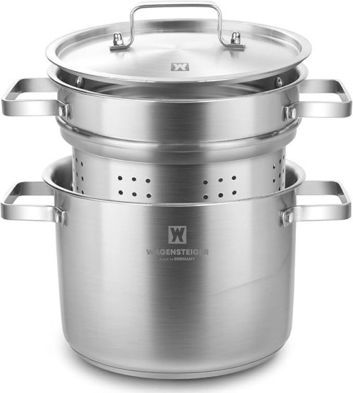 8.66-inch Stainless Steel Steamer Pot with 3-Ply Base, Induction Compatible, Cool Grip Handles, 5.5-Quart Capacity