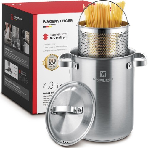 WAGENSTEIGER Premium Stainless Steel Asparagus Vegetable Tall Steamer Pot Spaghetti Pasta Stovetop Cooker with Removabl