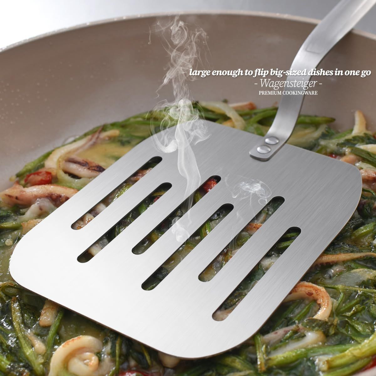 Premium SUS304 Stainless Steel Spatula - Slotted, Ergonomic, Durable, Extra-Wide, Versatile Kitchen Turner