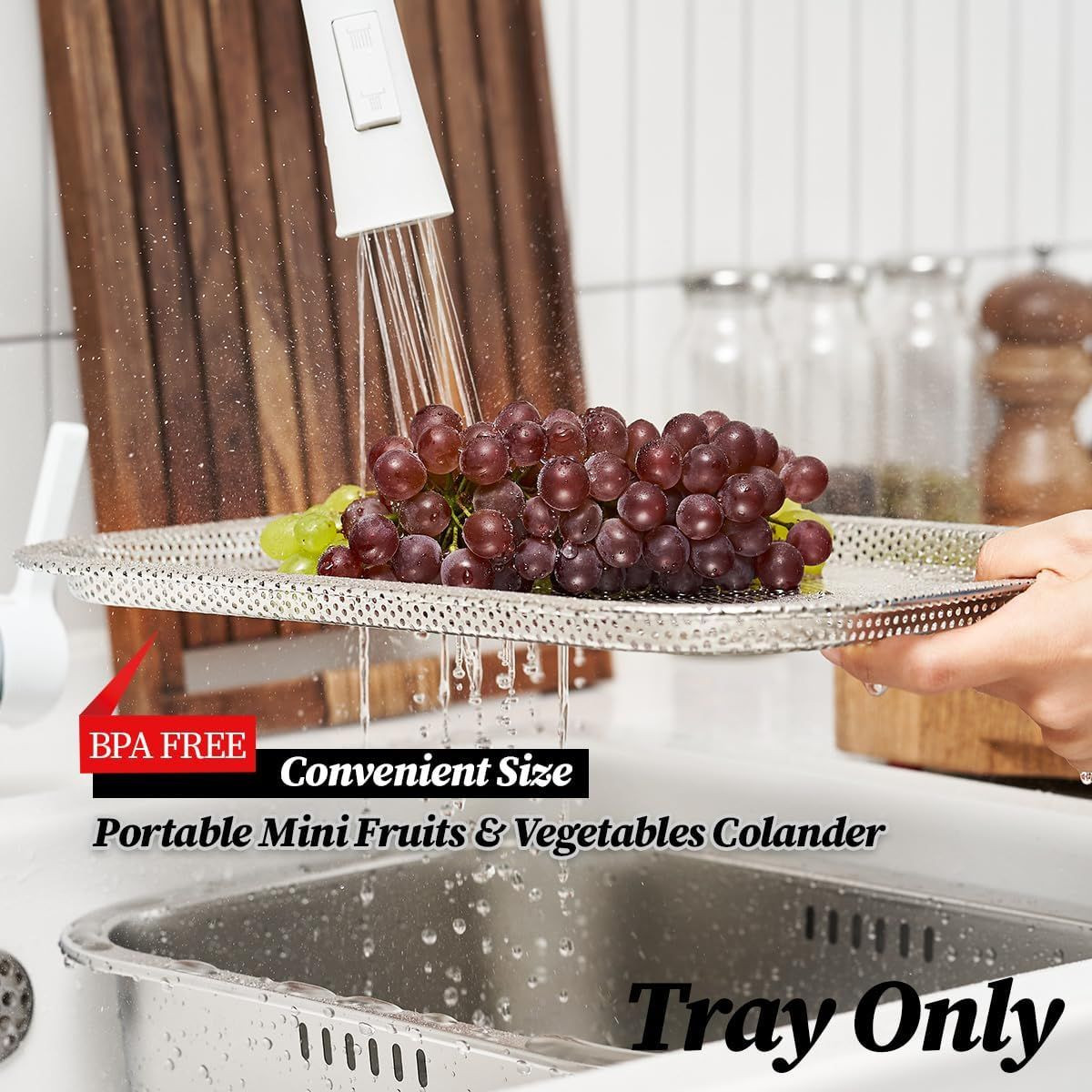 Stainless Steel Vegetables & Fruits Rinse Strainer, Perforated Colander Tray