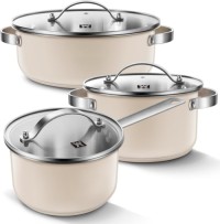 Set of 3piece Ceramic Coated Stainless Steel Pans & Pots with