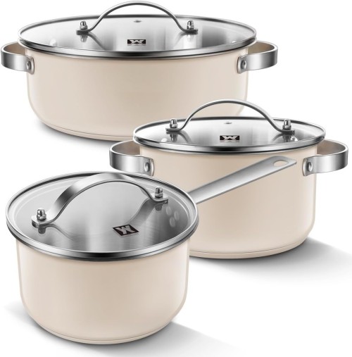 Set of 3piece Ceramic Coated Stainless Steel Pans & Pots with