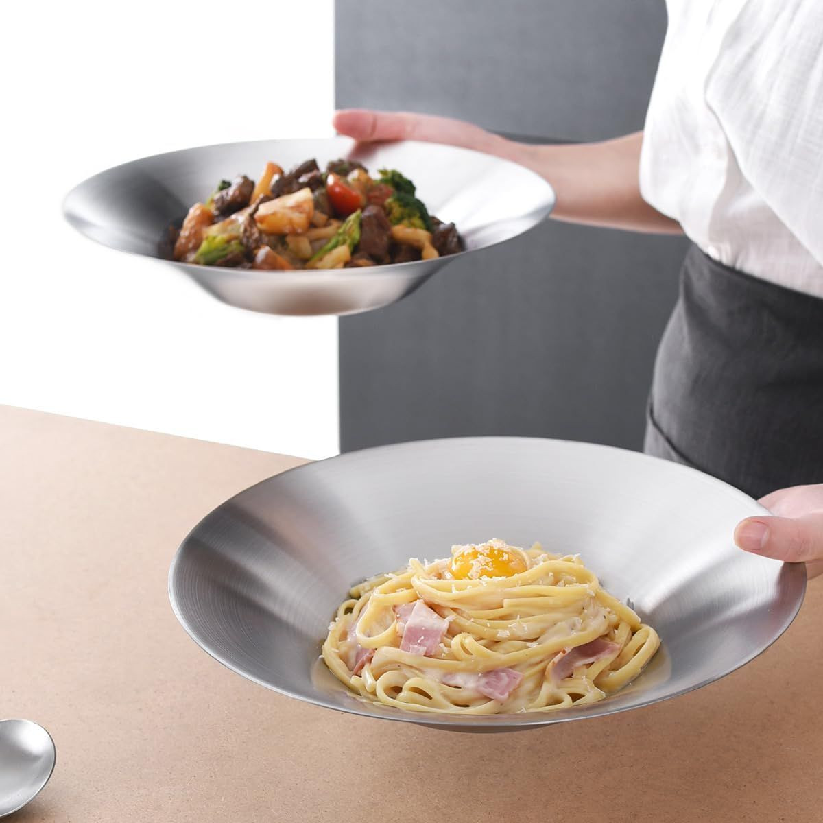 WAGENSTEIGER Set of 2 SUS304 Stainless Steel Dinner Plates - Durable, Versatile, Reusable, Stackable, Eco-Friendly