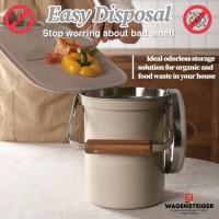 WAGENSTEIGER Stainless Steel Countertop Compost Bin - 3L, Odor-Free, Eco-Friendly, Durable & Stylish