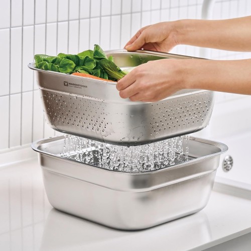 WAGENSTEIGER Stainless Steel Square Colander & Basin Set - 8L, Durable SUS304, Rustproof, Versatile Kitchen Tool