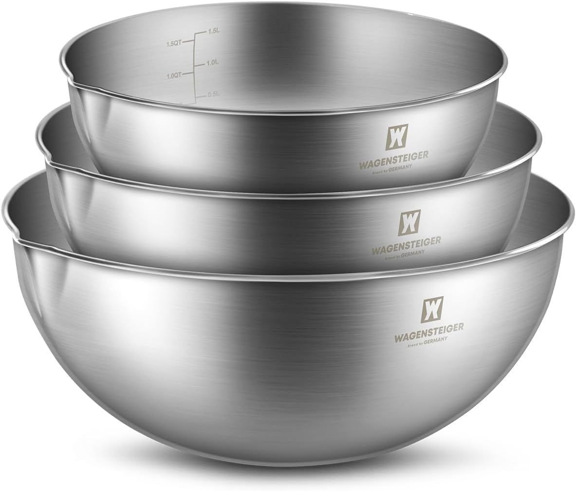 WAGENSTEIGER Stainless Steel Mixing Bowl Set - 3 Sizes, Nesting, Rust-Resistant, Dishwasher Safe