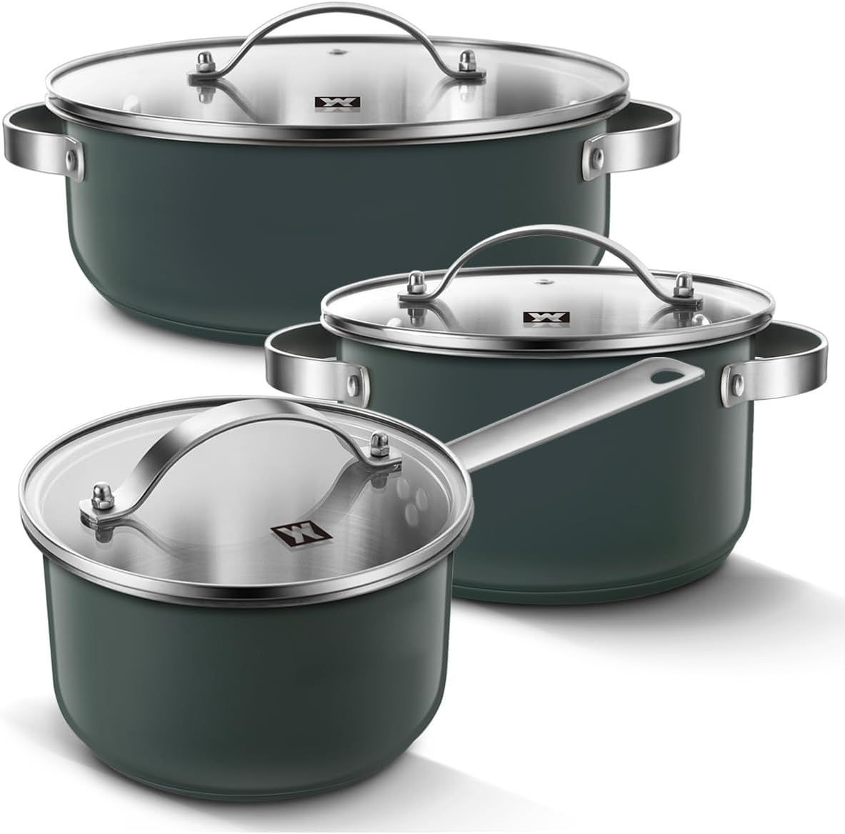 Set of 3piece Ceramic Coated Stainless Steel Pans & Pots with