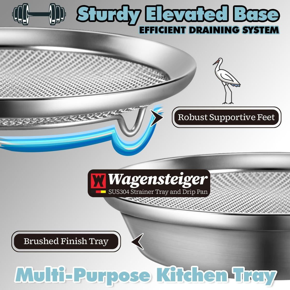 WAGENSTEIGER Stainless Steel Mesh Tray Set with Drip Pan  SUS304, Multi-Functional, Rustproof, Easy to Clean